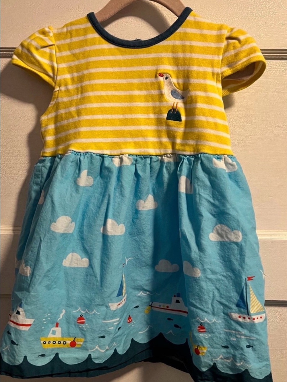 Girls' Yellow Striped & Sky Blue Nautical Dress Frugi 2-3yrs